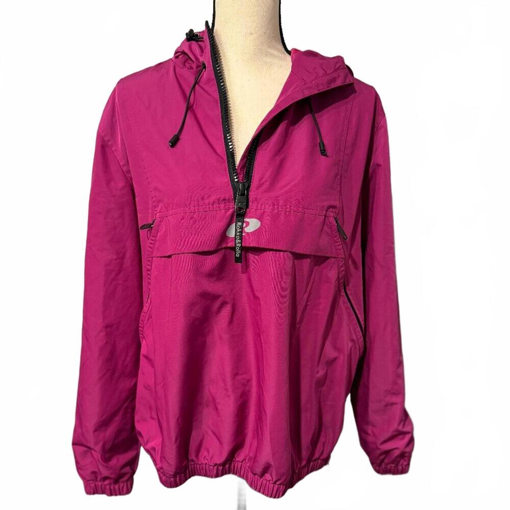 Rokka&Rolla Dark Pink Half Zip Pullover Active Windbreaker Size Large